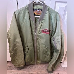 harley davidson mens jacket L olive green nylon bomber varsity vintage shovel